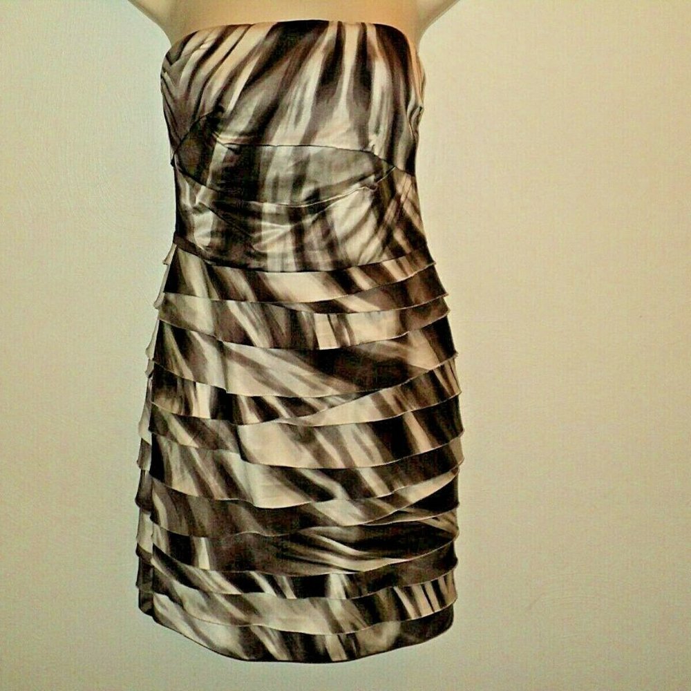 Bebe Size S Dress Tiered Browns Strapless Abstract